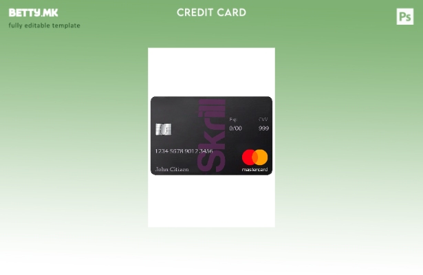Шаблон за дебитна картичка Skrill Mastercard во модерен стил во PSD формат, цело